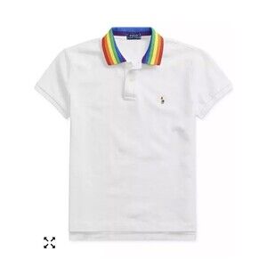 Polo Ralph Lauren Pride Mesh Polo Toddler 2T White Rainbow Trim Unisex GUC